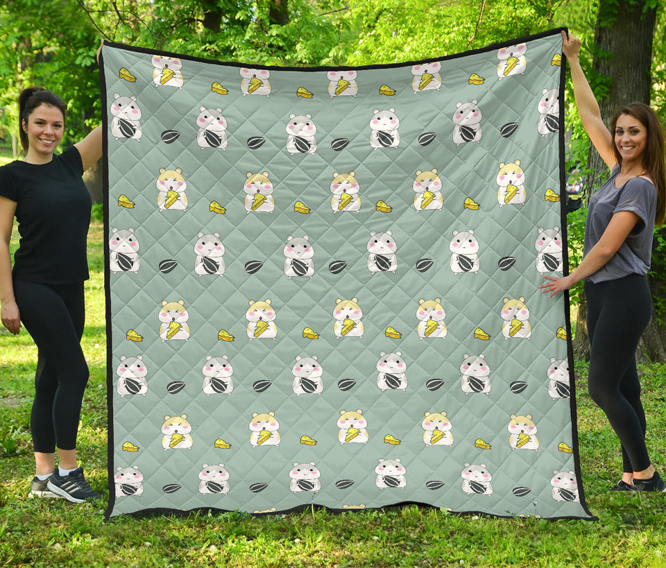 Cute Hamster Cheese Pattern Premium Quilt