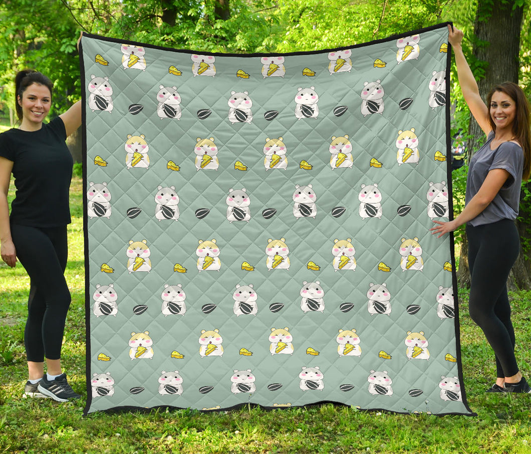 Cute Hamster Cheese Pattern Premium Quilt