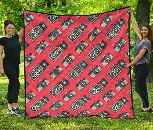 Camera Pattern Print Design 05 Premium Quilt
