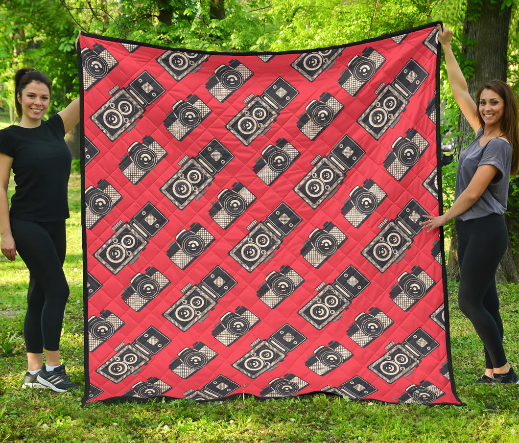 Camera Pattern Print Design 05 Premium Quilt