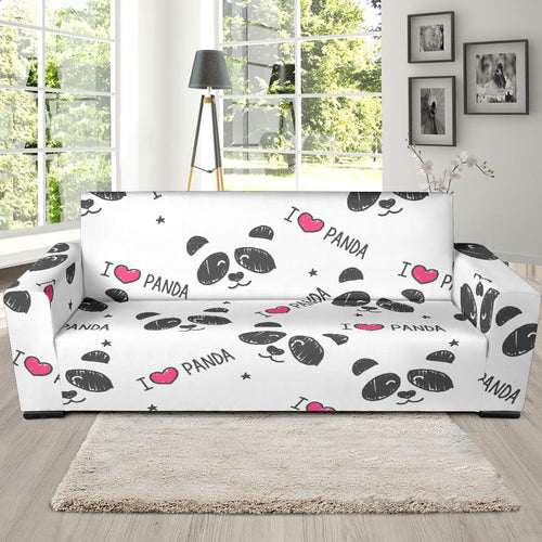 Hand Drawn Faces Of Pandas Pattern Sofa Slipcover