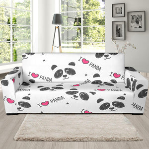 Hand Drawn Faces Of Pandas Pattern Sofa Slipcover
