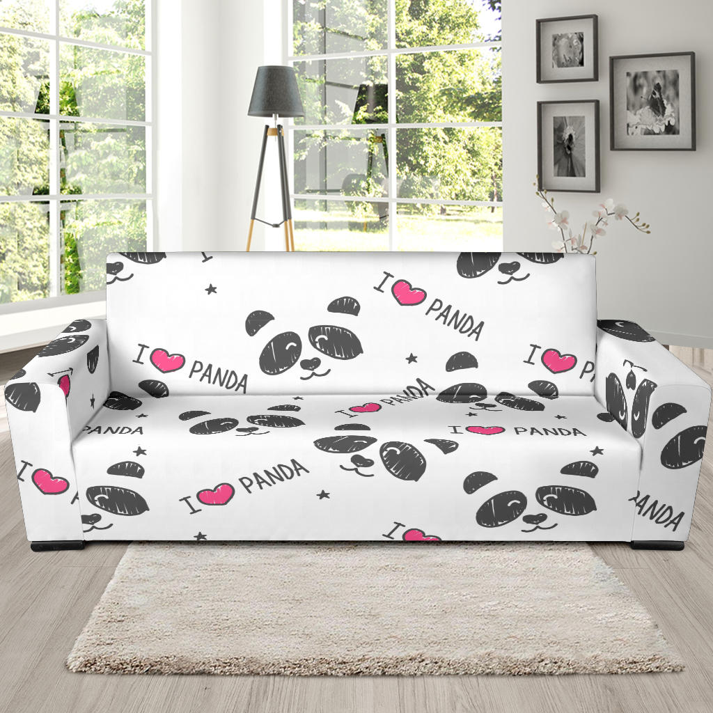 Hand Drawn Faces Of Pandas Pattern Sofa Slipcover