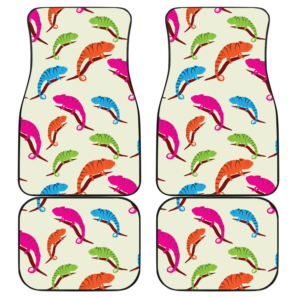 Colorful Chameleon Lizard Pattern Front And Back Car Mats