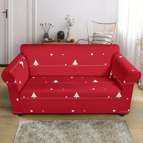 Christmas Tree Star Snow Red Background Loveseat Couch Slipcover