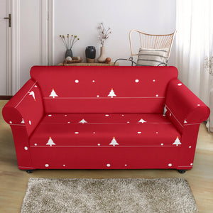 Christmas Tree Star Snow Red Background Loveseat Couch Slipcover