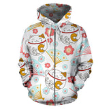 Maneki Neko Cat Fan Sakura Zip Up Hoodie