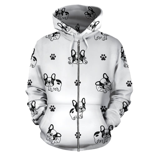 Cute French Bulldog Paw Pattern Zip Up Hoodie