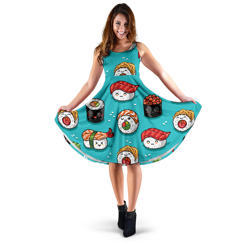 Cute Sushi Pattern Sleeveless Midi Dress