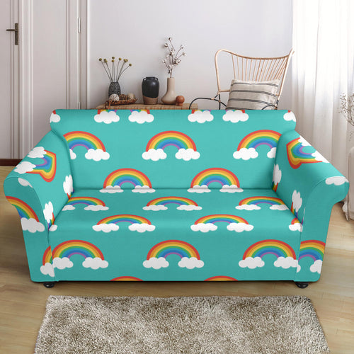 Rainbow Pattern Green Background Loveseat Couch Slipcover