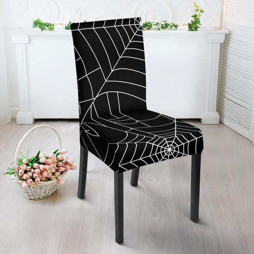 Spider Web Pattern Black Background White Cobweb Dining Chair Slipcover