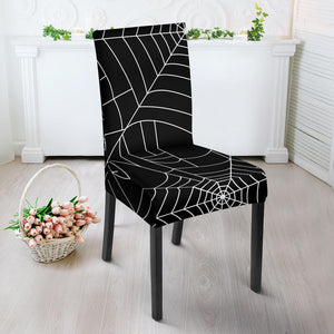 Spider Web Pattern Black Background White Cobweb Dining Chair Slipcover
