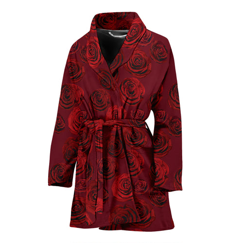 Rose Pattern Print Design 03 Women's Bathrobe