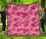 Beautiful Dragonfly Pink Background Premium Quilt