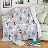 Snowman Christmas  Tree Snow Gray Background Premium Blanket