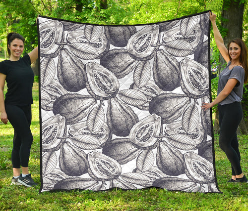 Guava Tropical Hand Drawn Pattern Premium Quilt