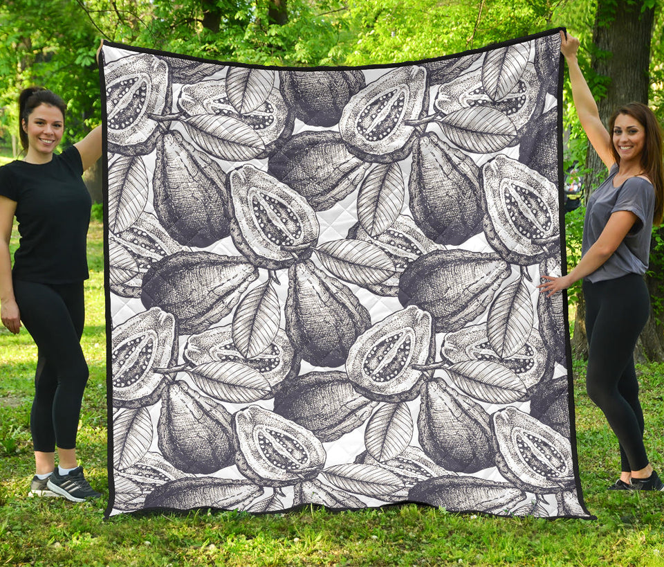 Guava Tropical Hand Drawn Pattern Premium Quilt