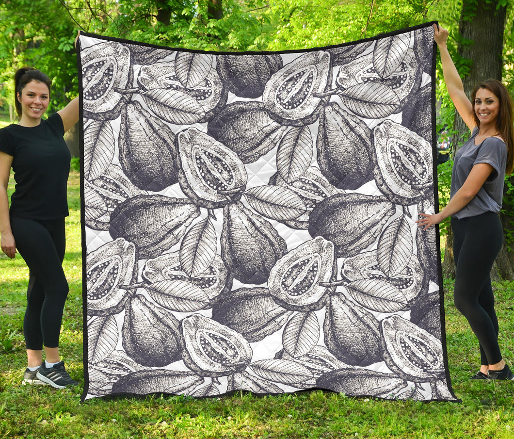 Guava Tropical Hand Drawn Pattern Premium Quilt