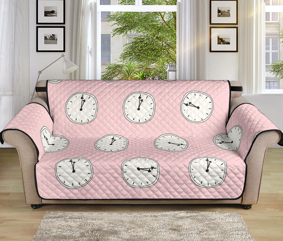 Clock pattern pink blackground Sofa Cover Protector