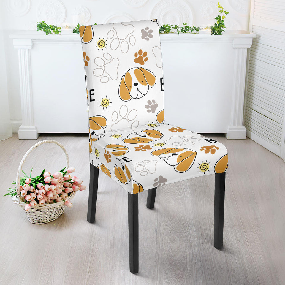 Cute Beagle Dog Pattern Background Dining Chair Slipcover
