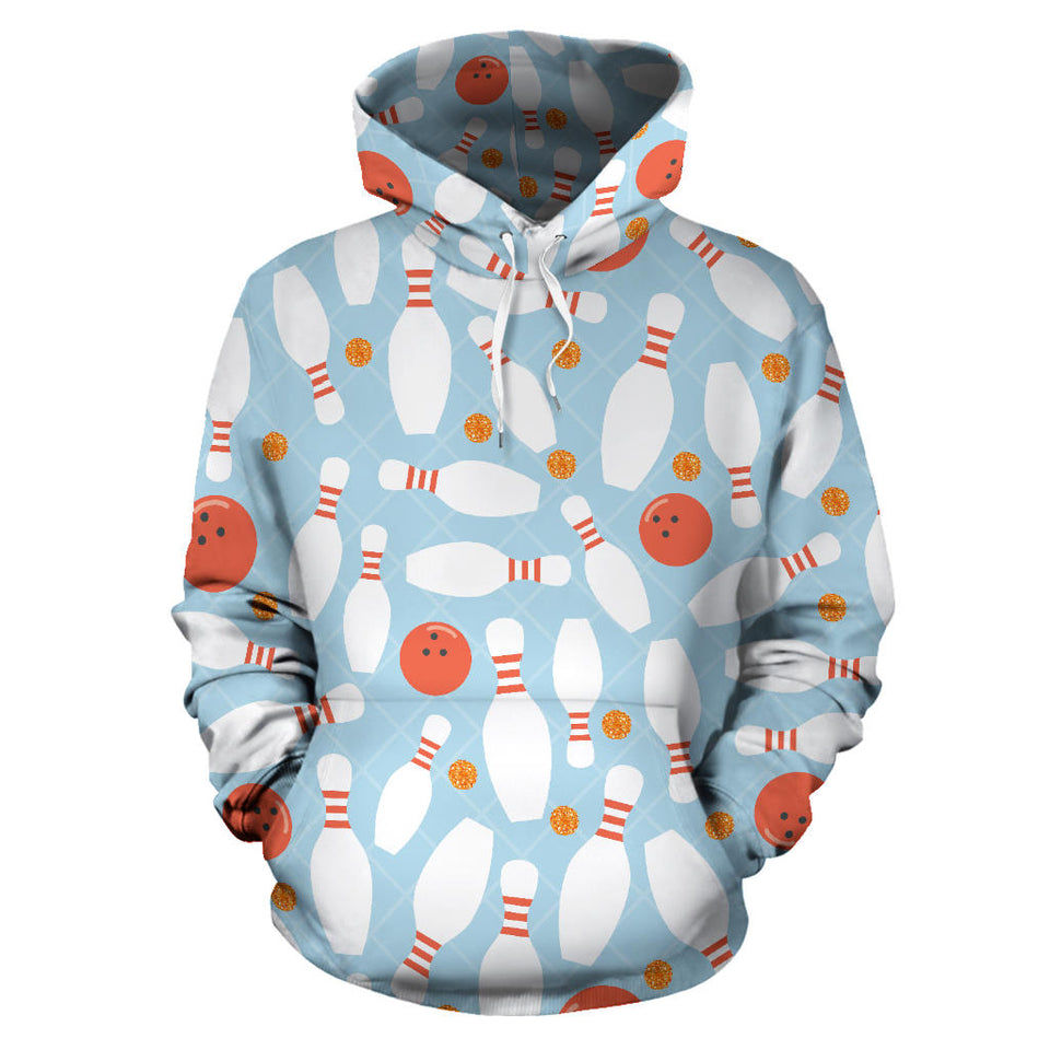 Bowling Ball Bowling Pins Blue Blackground Men Women Pullover Hoodie