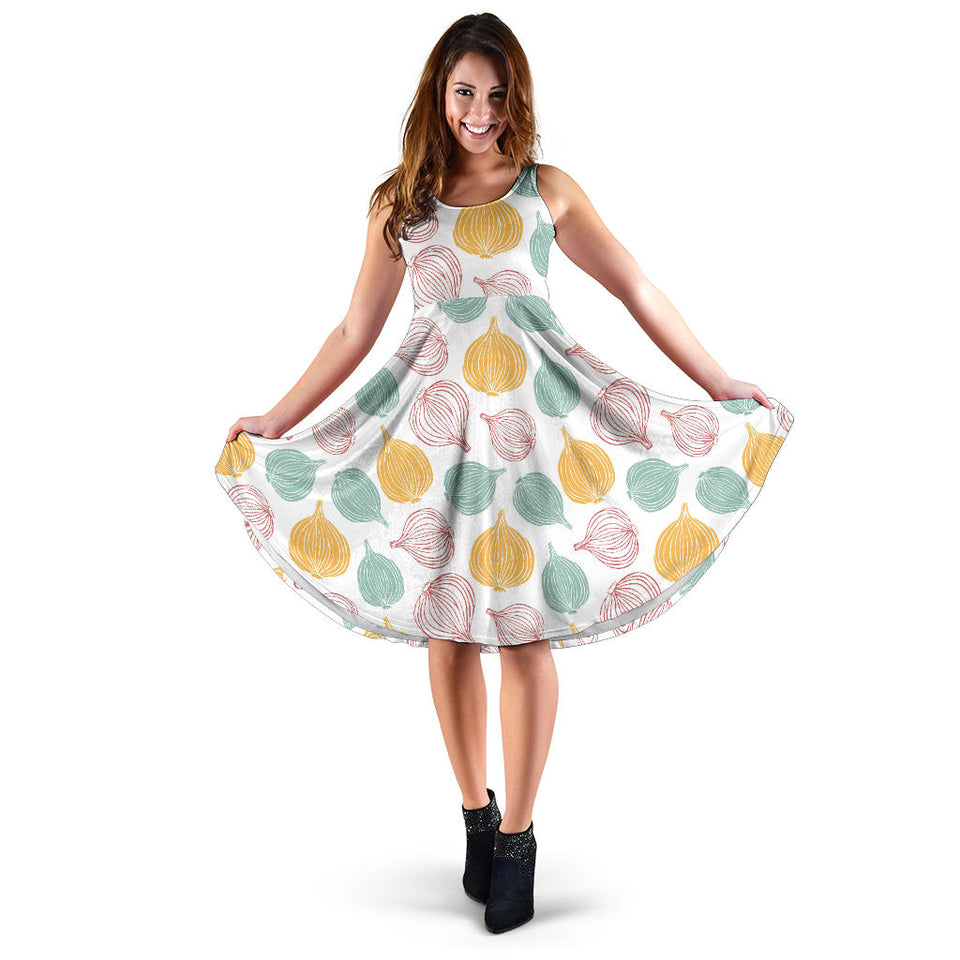 Colorful Onions White Background Sleeveless Midi Dress