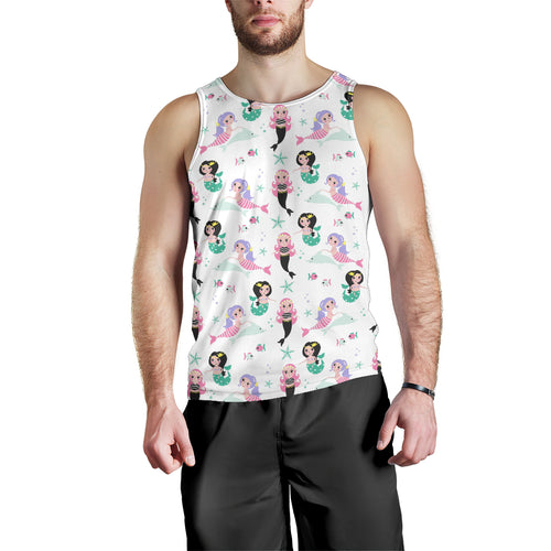 cute mermaid dolphin fish starfish pattern Men Tank Top