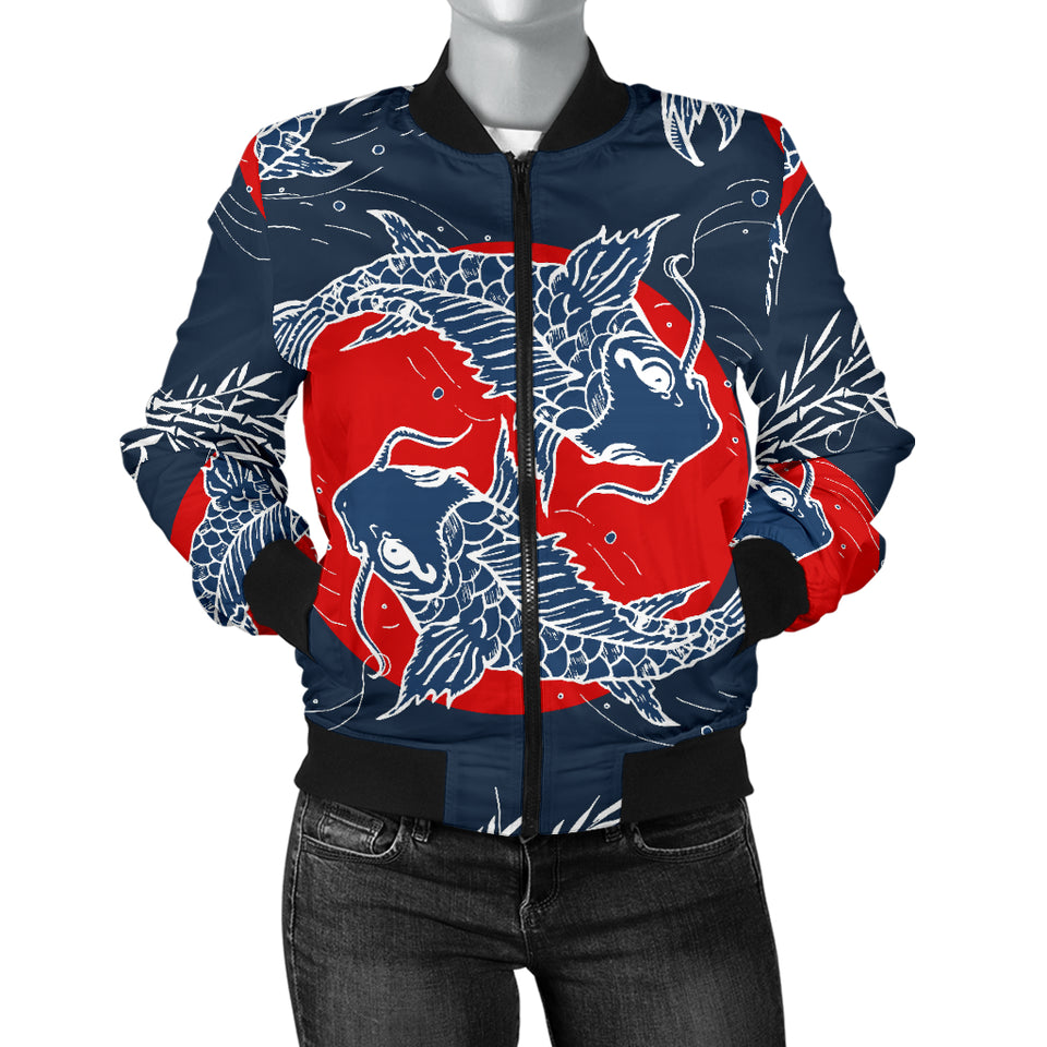 Koi Fish Carp Fishs Hand Drawn Japanese Art Women'S Bomber Jacket