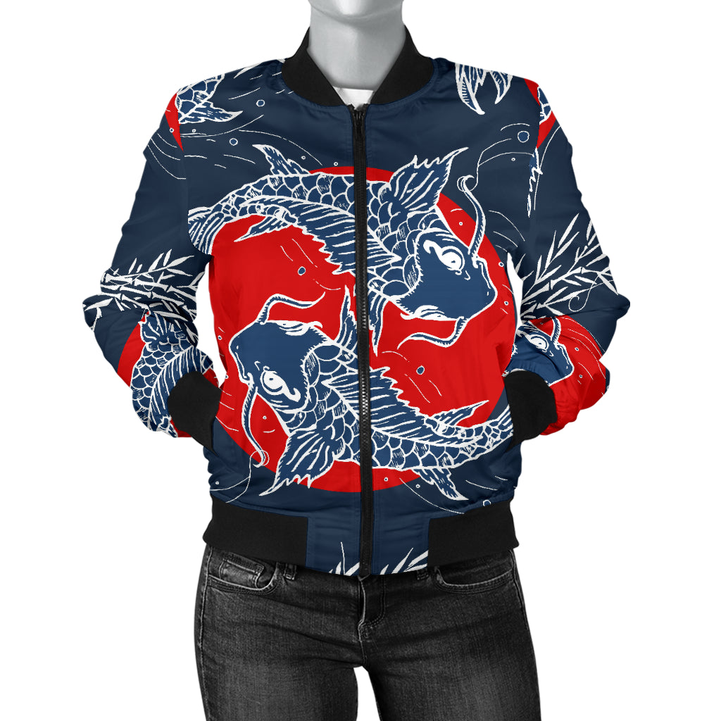 Koi Fish Carp Fishs Hand Drawn Japanese Art Women'S Bomber Jacket
