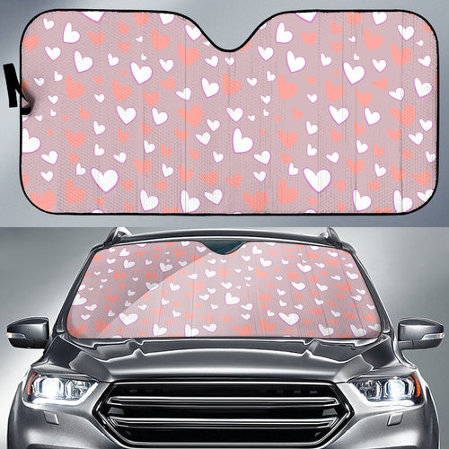 Coral White Heart Pattern Car Sun Shade