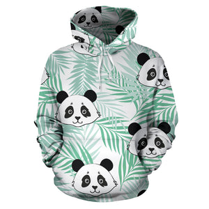 Panda Pattern Tropical Leaves Background Men Women Pullover Hoodie