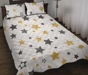 hand drawn gold black star pattern Quilt Bed Set