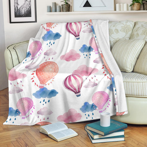 Watercolor Air Balloon Cloud Pattern Premium Blanket