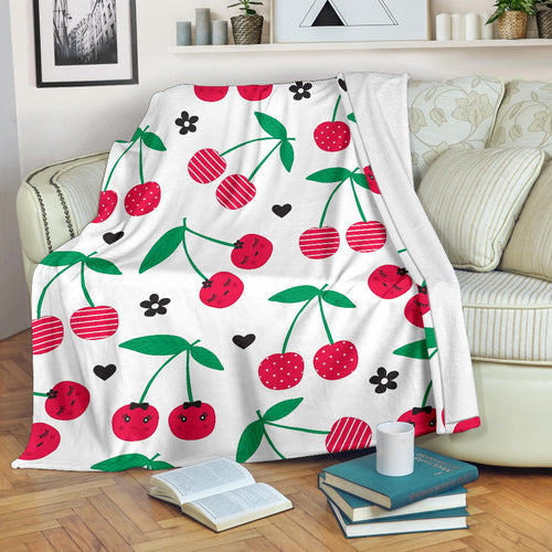 Cherry Pattern White Background Premium Blanket
