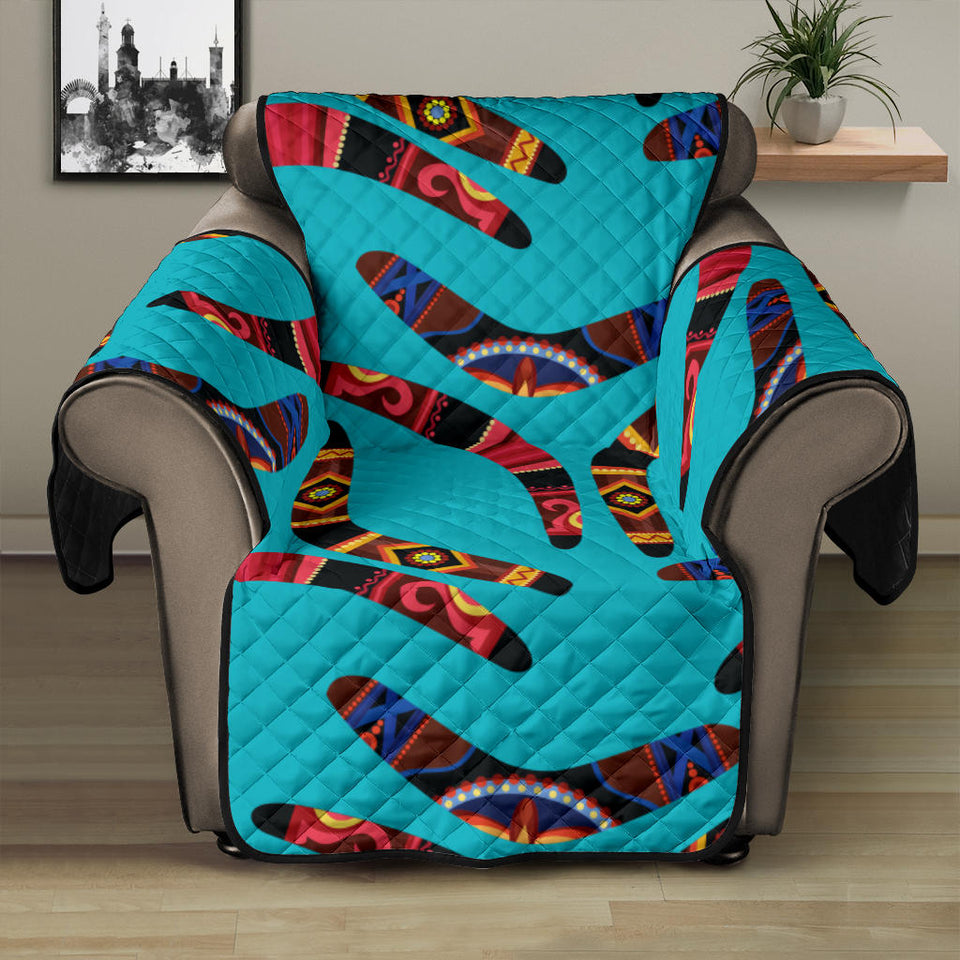 Boomerang Australian aboriginal ornament blue background Recliner Cover Protector