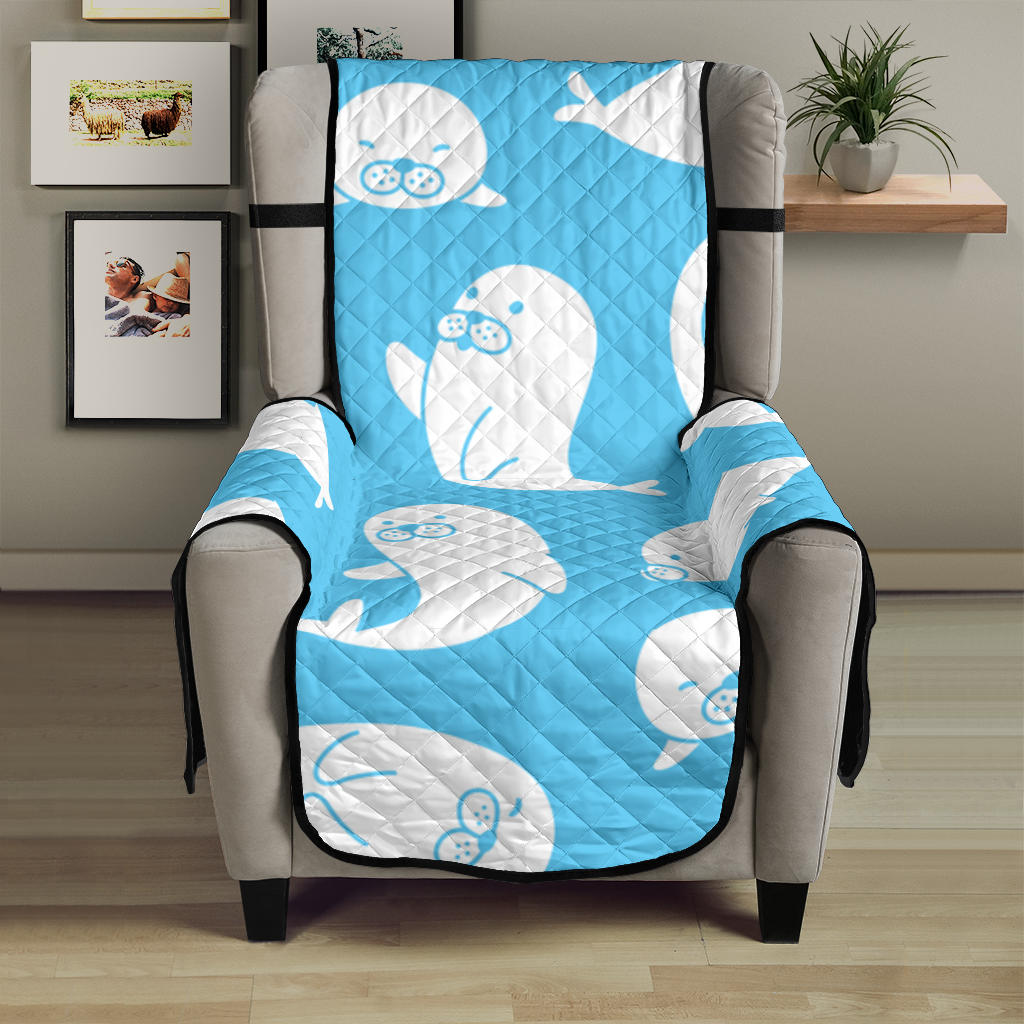 Cute white sea lion seals pattern Chair Cover Protector