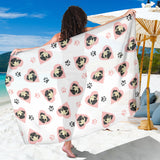 Cute Pugs Pink Heart Paw Pattern Sarong