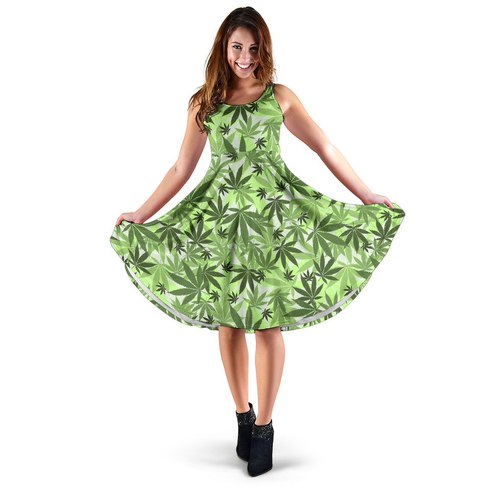 Canabis Marijuana Weed Pattern Print Design 01 Sleeveless Midi Dress