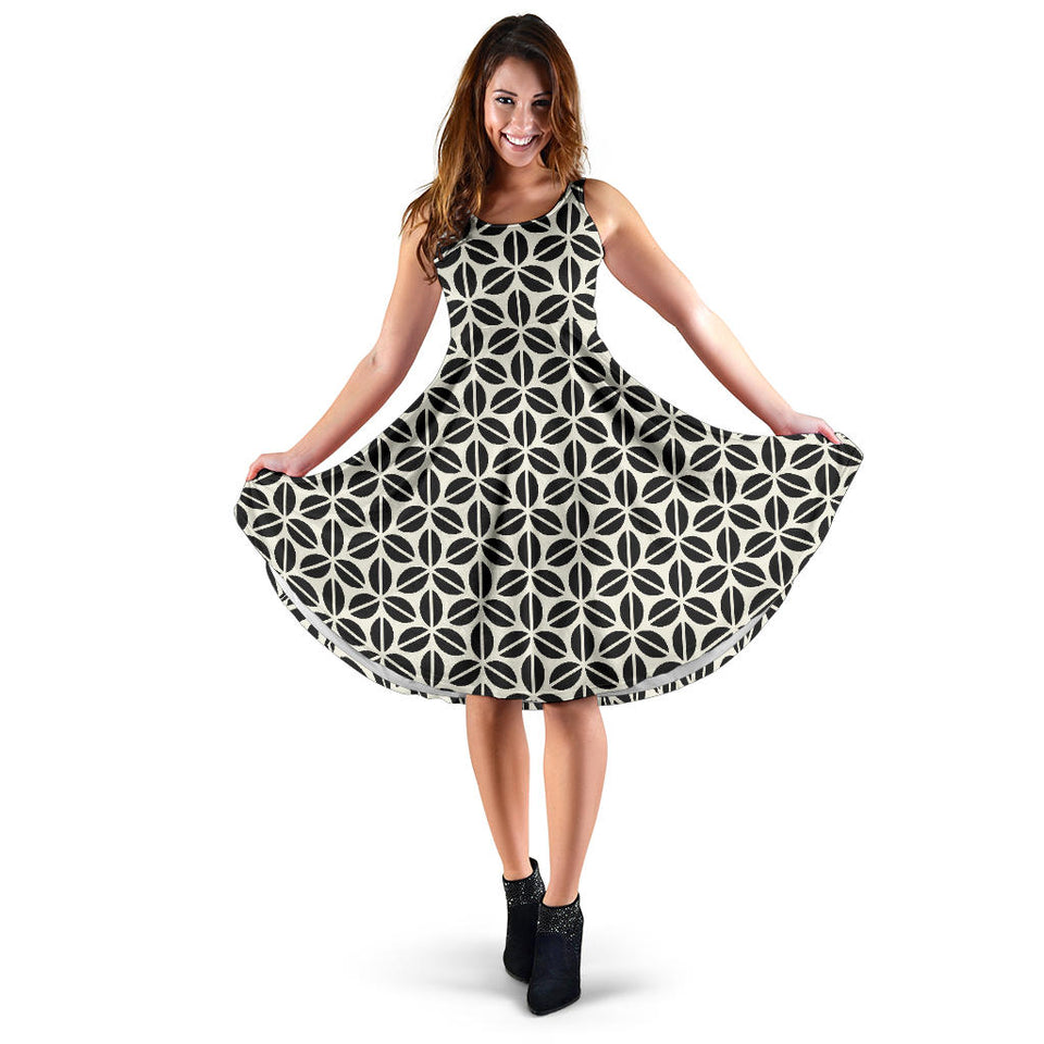 Coffee Bean Abstract Modern Pattern Sleeveless Midi Dress