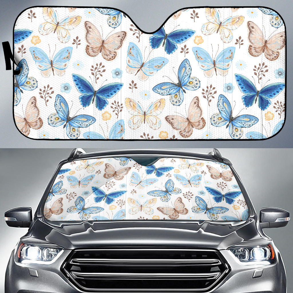 Blue Butterfly Pattern Car Sun Shade