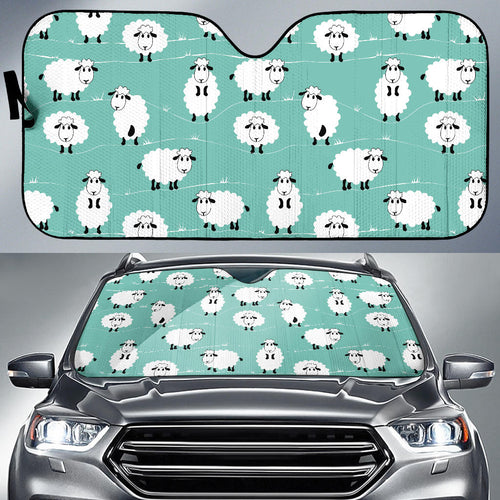 Cute Sheep Green Background Car Sun Shade