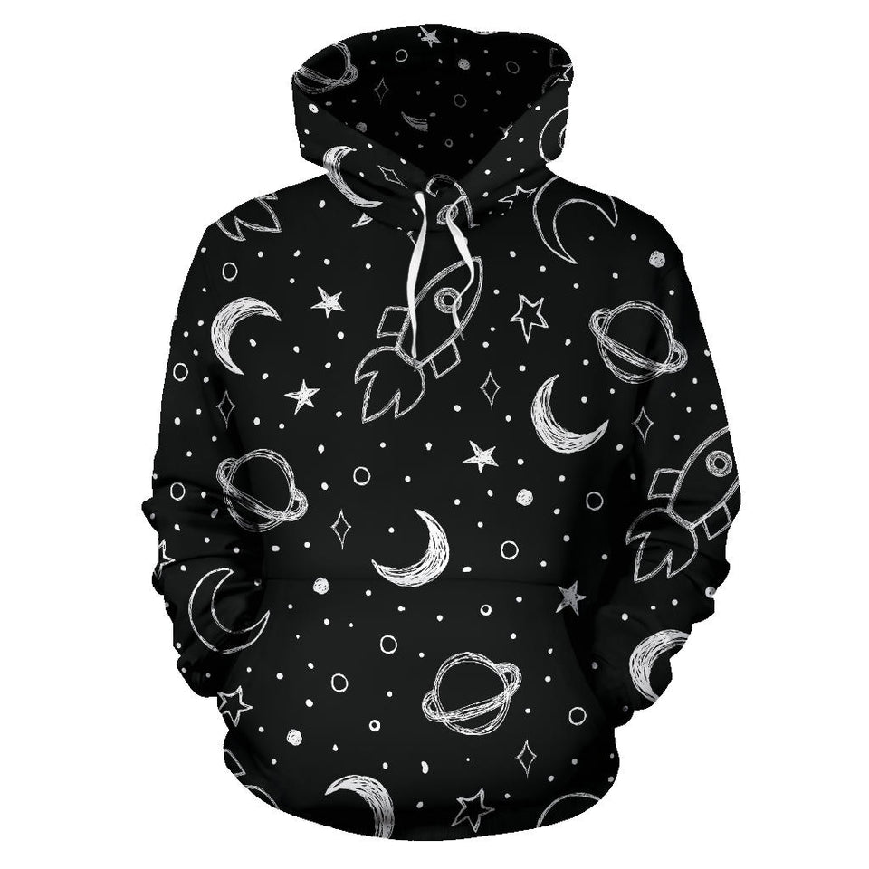 Hand Drawn Space Rocket Star Planet Men Women Pullover Hoodie