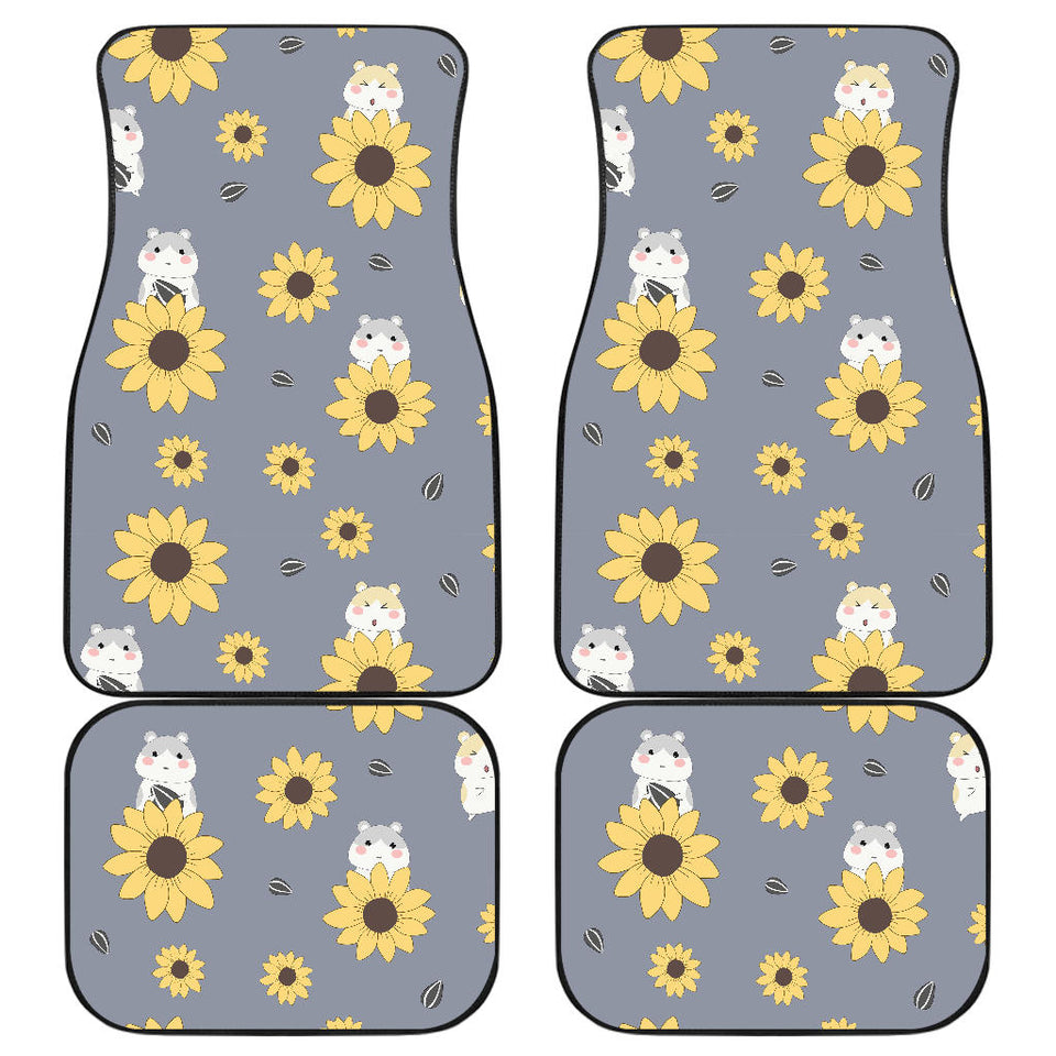 Cute Hamster Sunflower Pattern Background Front And Back Car Mats
