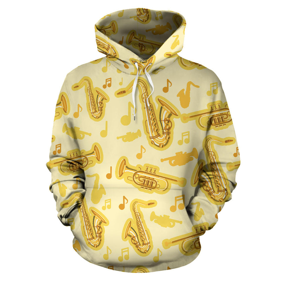 Saxophone Cornet Pattern Yellow Background Men Women Pullover Hoodie