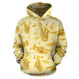 Saxophone Cornet Pattern Yellow Background Men Women Pullover Hoodie