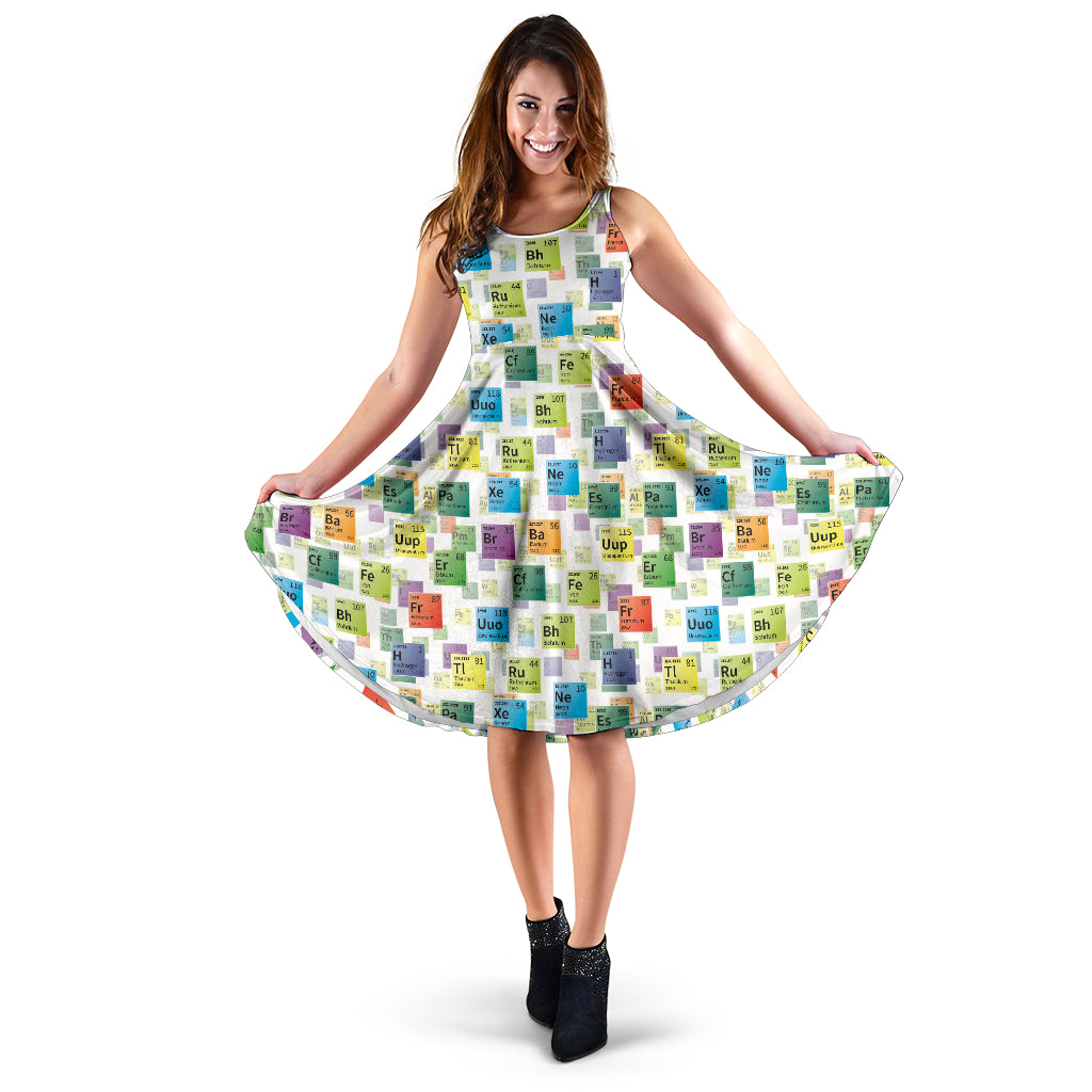 Chemistry Periodic Table Pattern Print Design 05 Sleeveless Midi Dress