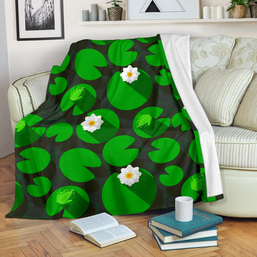 Frog Waterlily Pattern Premium Blanket