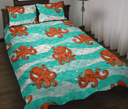 Octopuses sea wave background Quilt Bed Set