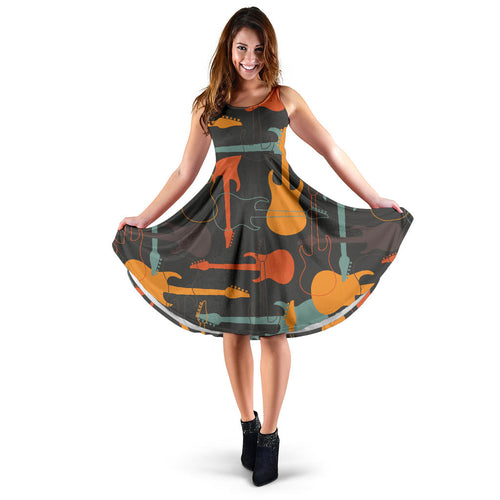 Electric Guitars Pattern Sleeveless Midi Dress