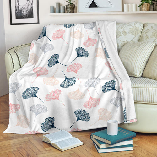 Black Gray Cream Coral Ginkgo Leaves Pattern Premium Blanket